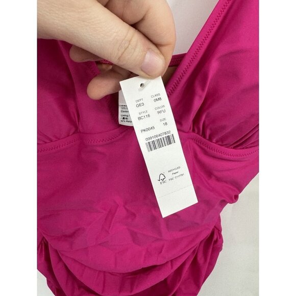 J. Crew Women's Pink Ruched V-Neck One-Piece Swimsuit Size 18 Poolside NEW - Picture 4 of 7